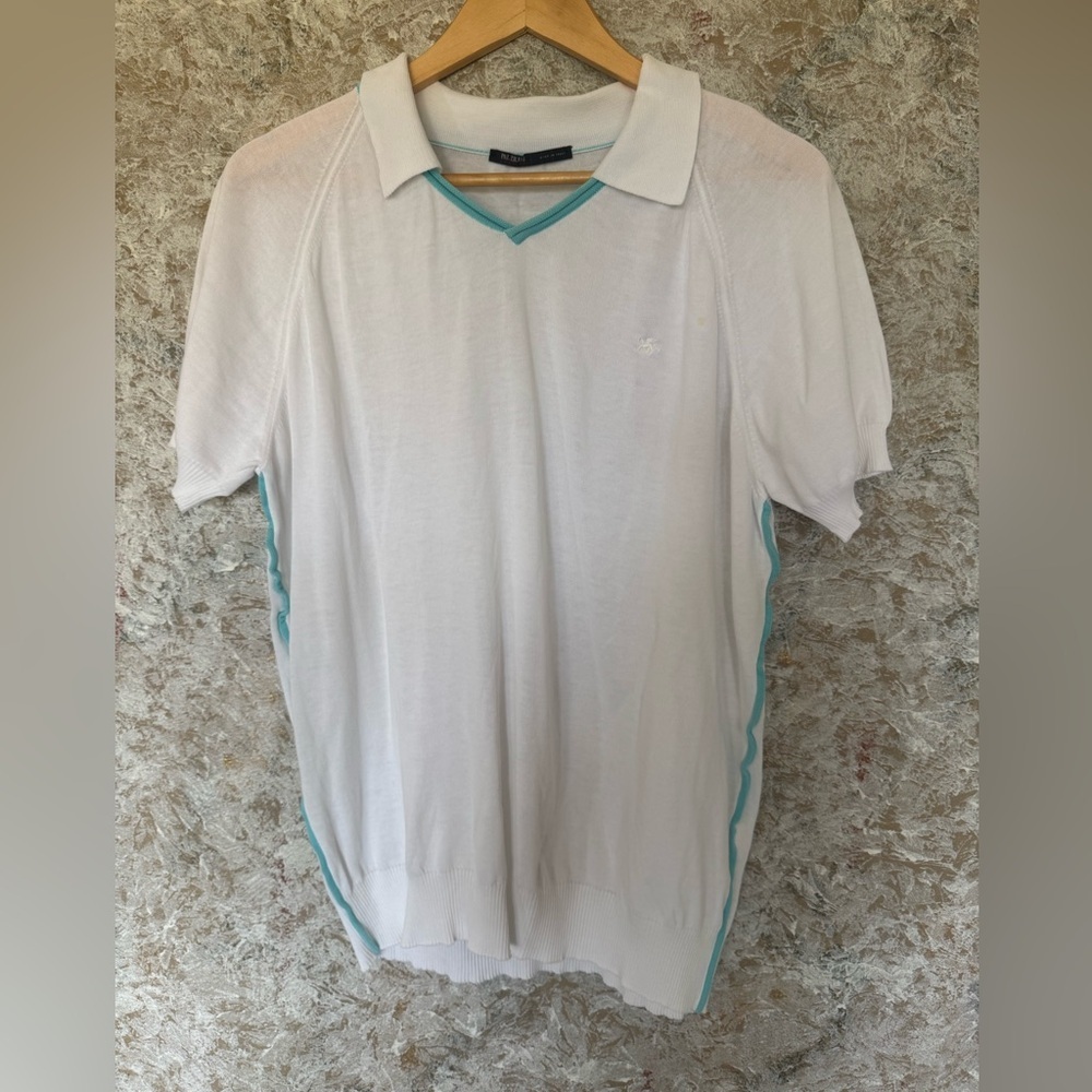 Pal Zileri White Polo with Light Blue Trim